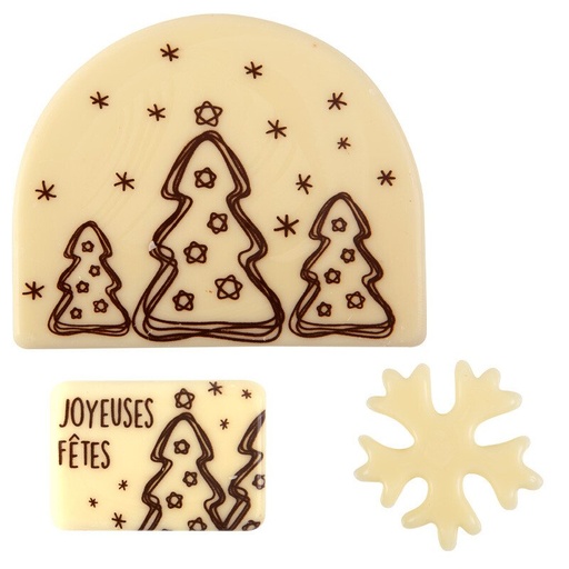 [08081554] 15702 KIT DECORS CHOCOLAT 1 BUCHE JOYEUSES FÊTES SAPIN CHOCOLAT BLANC
