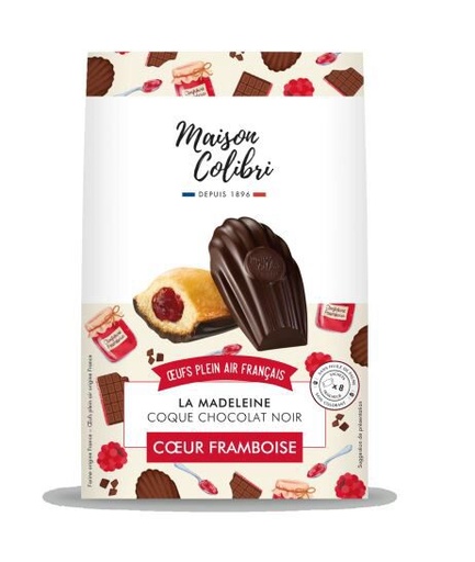 [11010436] COLIBRI MADELEINE COEUR FRAMBOISE COQUE CHOCOLAT NOIR 150GR