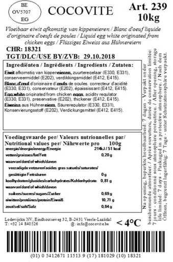 [06020255] COCOVITE 239 LIQUID EGG WHITES 10L