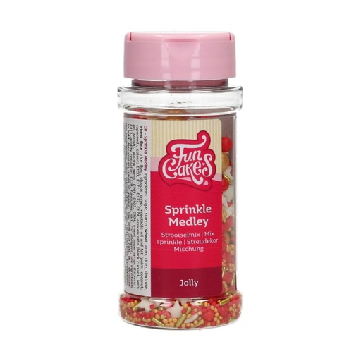 [08053156] FUNCAKES MIX CHRISTMAS SUGAR DECORATION RED/GOLD/WHITE 65GR