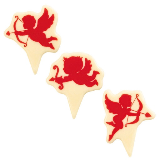 [08053856] 2068533 PLAQUETTE CUPIDON ROUGE SUR PIC 45X56MM CHOCOLAT BLANC 75 PCES