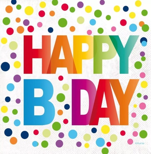 [60700591] ARTEBENE SERVIETTE 33X33CM HAPPY BIRTHDAY MULTICOLPAQUET DE 20PCES