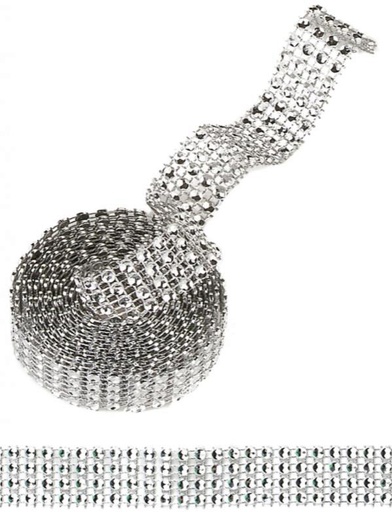 [60795760] "SANTANA" RIBBON SILVER RHINESTONE 20MM X 5M FOST+ INCLUDED