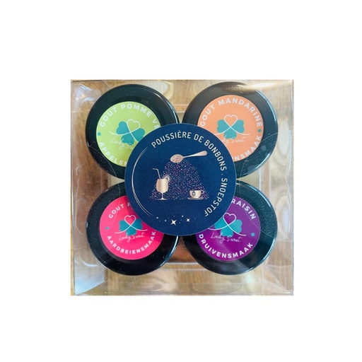[14100652] *FDS*BONBON LUCKY SWEET COFFRET ASSORTIS 4 GOÛTS POUSSIERE DE BONBONS 25GR