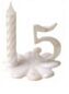 [70409049] NUMBERS + PLASTIC BASE N°5 WHITE AND GOLD + CANDLE PACK OF 10 PCES