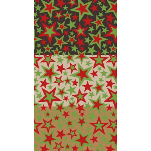 [08030821] 2046011 ROOD EN GROENE STERRENOVERDRUK 30 X 40 CM 30 STUKS ***OP BESTELLING***