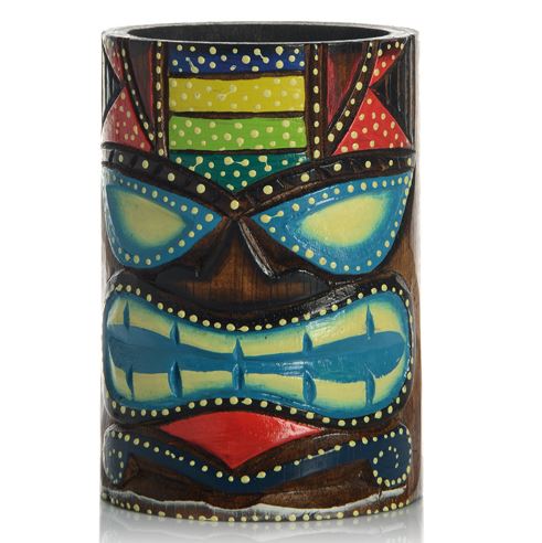 [71400002] TIKI MASKER HOUTEN GLASHOUDER Ø8CM H15CM