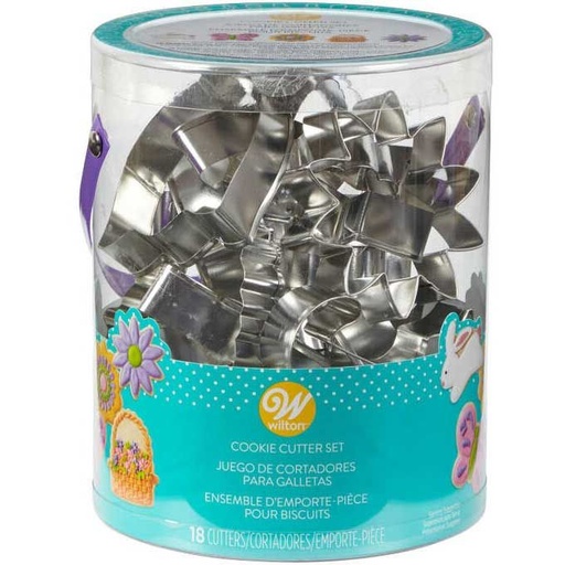 [08054606] WILTON SET 18 METALEN KOEKJES UITSTEKER TUB PASEN