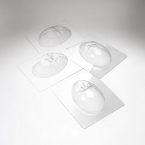 [08057780] 074087 PCB MOULES OEUF VISAGE RISETTE PR 8 SUJ. 13,3X8,6 H.9,6 CM 4 DESIGNS 16PCES ***S/CD***