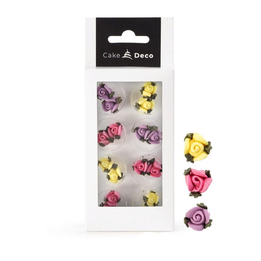 [08054169] 1039307 ASSORTIMENT ROSE AVEC FEUILLE 2D EN SUCRE Ø1CM 8 PCES