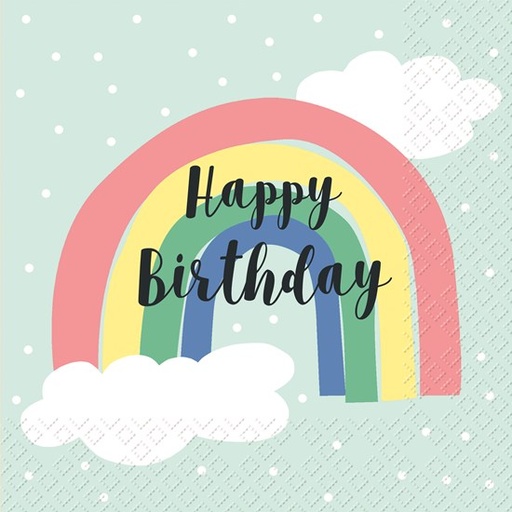 [60700578] STEWO SERVETTEN 33X33CM REGENBOOG HAPPY BIRTHDAY