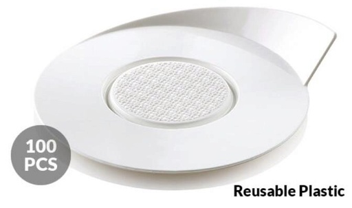 [51657228] WHITE ROUND PLATE/TRAY 86MM REUSABLE 100PCS FOST+ INCLUDED