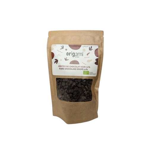 [08059033] ORIGAMI PURE CHOCOLADE DRUPPELS 72% - HAÏTI  BIO  250 GR