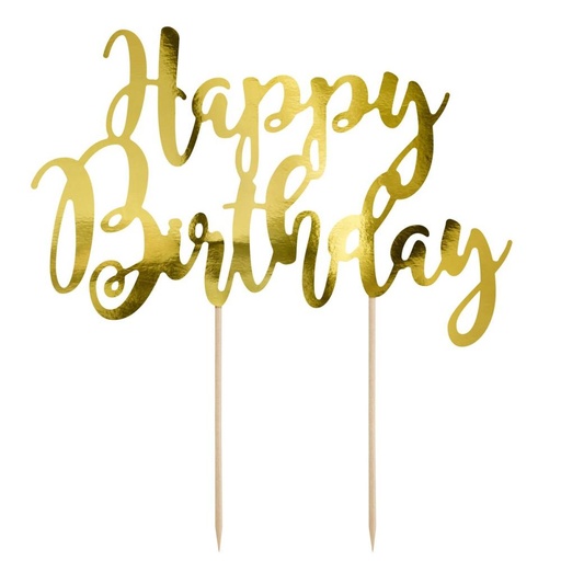 [08053802] CAKE TOPPER HAPPY BIRTHDAY GOLD H22.5CM
