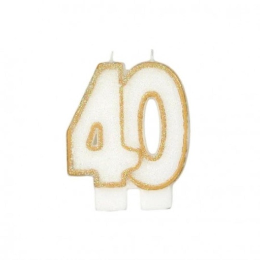[08075610] 40 JARIG JUBILEUM NUMMERKAARS MET GOUDEN RAND 6CM HOOG