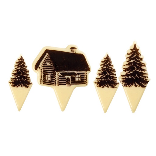 [08082156] 2015491 PLAQUETTE SAPIN ET CHALET EN CHOCOLAT BLANCSUR PIC 120 PCES ***S/CDE***