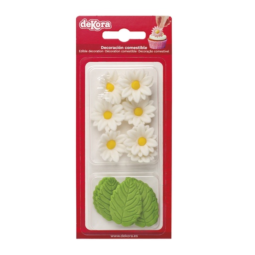 [08041091] 7 MARGUERITES BLANCHES ET 5 FEUILLES VERTESEN SUCRE