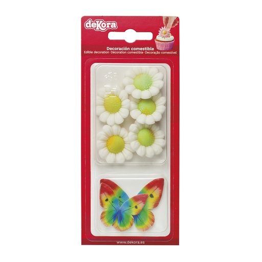 [08041099] 5 SUIKERBLOEMEN EN 4 VLINDERS VAN ONGEZUURD PAPIER