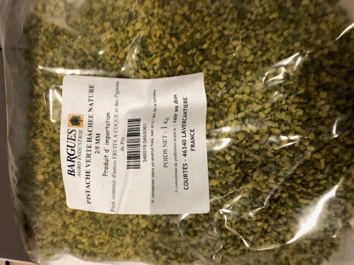 [05100576] BARGUES GEHAKTE PISTACHE PISTACHE PISTACHE GROEN IRAN 2/5MM 12 X 1KG = ZAKJE