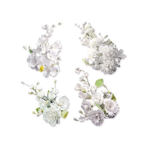 [08040020] BOUQUET DE FLEUR EN PASTILLAGE BLANC 20CM