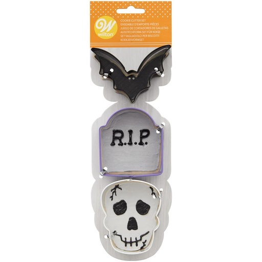 [08053140] WILTON BAT/RIP/SKULL COOKIE CUTTER 3 PIECES