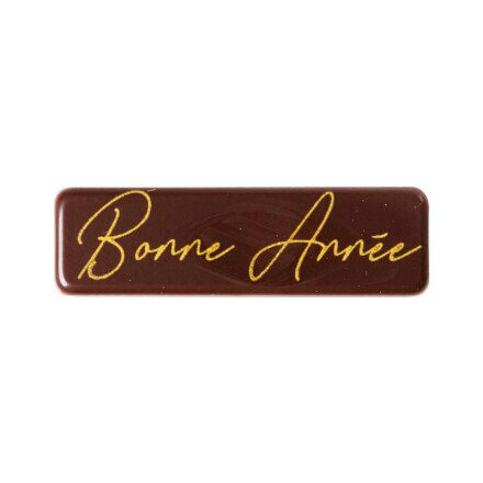 [08039904] *FF*2014002 PLAQUETTE BONNE ANNEE CHOCOLAT NOIR 45X13MM 300PCES