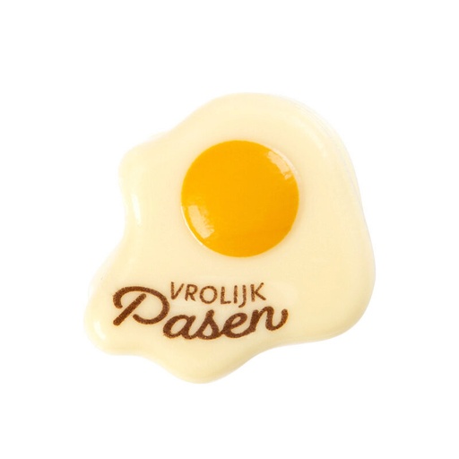 [08053901] 2069089 PLAQUETTE ŒUF SUR LE PLAT VROLIJK PASEN 40X38MM CHOCOLAT BLANC 120 PCES ***S/CDE***