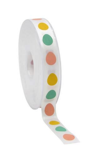 [61700485] RUBAN SATIN "EASTER EGGS" BLANC 15MMX20M