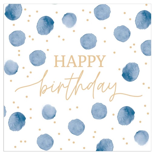 [60700659] SERVIETTE 33*33 HAPPY BIRTHDAY DOTS BLEUPAQUET DE 20PCES