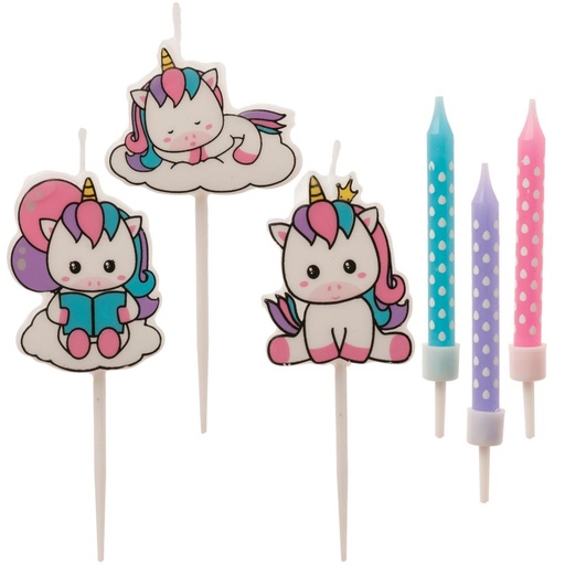 [08041530] ASSORTIMENT DE PETITE BOUGIES LICORNE 9 PCES
