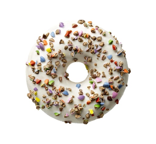 [02060289] ❄️DAUPHINE 2104779 DONUT VERKRUIDE SNOEP WIT ECLAT SMARTIES GEBAKKEN 48 X 56GR
