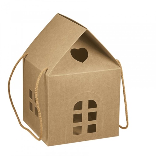 [60700022] BOITE KRAFT MAISON AVEC CORDELETTES 20X20XH/18CM