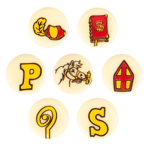 [08082204]  2036729 ASSORTIMENT RONDE ST. NIKLAAS PLAAT 2CM 250 STUKS = DOOS