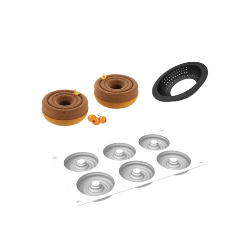 [51661572] SILIKOMART SILICONE MOLD KIT TART RING TORNADO Ø7.6CM H1.6CM + 6 CIRCLES