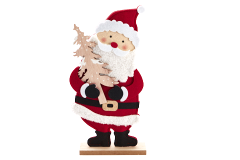 [62250625] FELT SANTA CLAUS ON WOODEN STAND H35.5CM