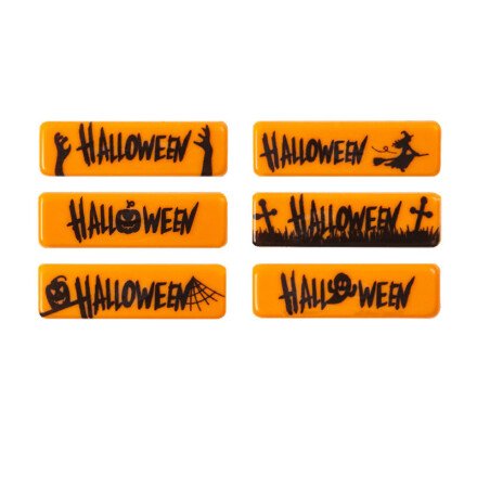 [08054383] 2091132 PLAQUETTE HALLOWEEN ORANGE CHOCOLAT 45X13MM100 PIÈCES