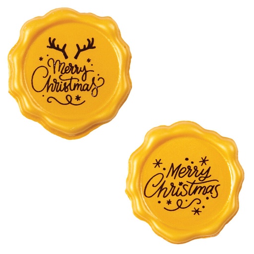 [08082152] 2015447 MERRY CHRISTMAS POSTZEGEL GOUD WITTE CHOCOLADE 38MM 120 STUKS
