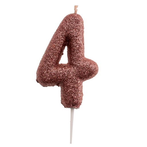 [08041514] BOUGIE CHIFFRE ROSE OR N°4 7CM