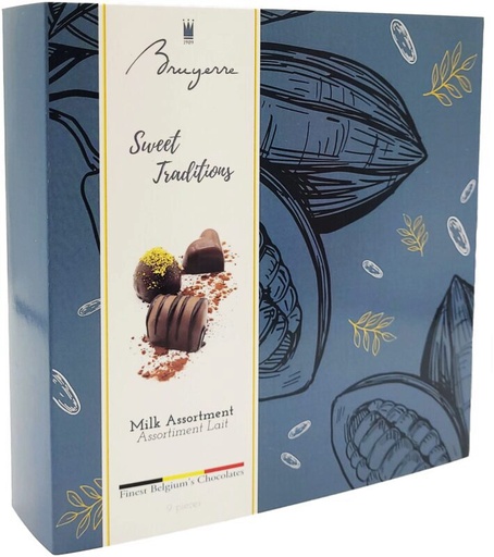 [11040371] BRUYERRE DOOS VAN 9 STUKS MELK ASSORTIMENT 115GR