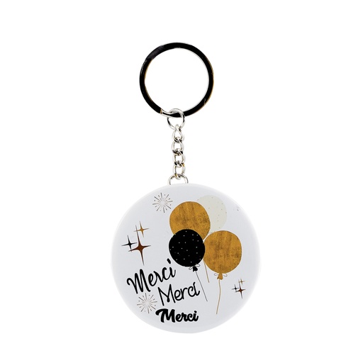 [61700512] SPIEGEL SLEUTELHANGER "MERCI" BALLONNEN Ø6CM