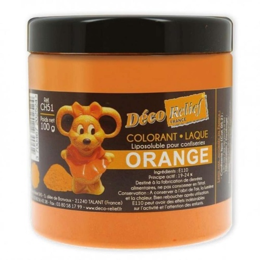 [70409309] ORANJE POEDER LAK KLEURSTOF VOOR CHOCOLADE 100GR =POT