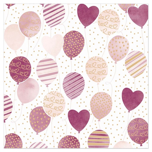 [60700682] ARTEBENE SERVIETTE 33X33CM BALLONS ROSES ET ORPAQUET DE 20PCES