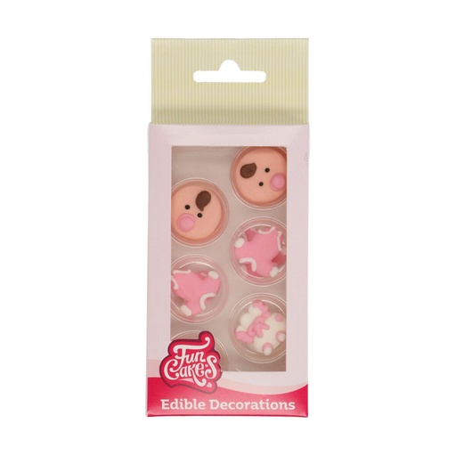 [08053286] FUNCAKES BABY MEISJE SUIKER DECORATIE 12 STUKS