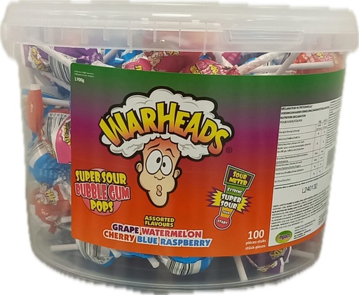 [14100119] WARHEADS SOUR VARIETY LOLLIPOPS MIX 100 PCES