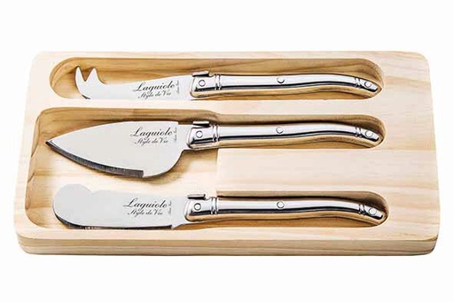 [60251828] LAGUIOLE SET OF 3 STAINLESS STEEL CHEESE KNIVES (WOODEN BOX)