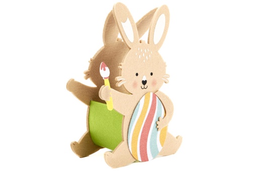 [61700477] PANIER FEUTRE LAPIN LOUIS AVEC OEUF COLORE 19-10,5X10CM HT 28CM