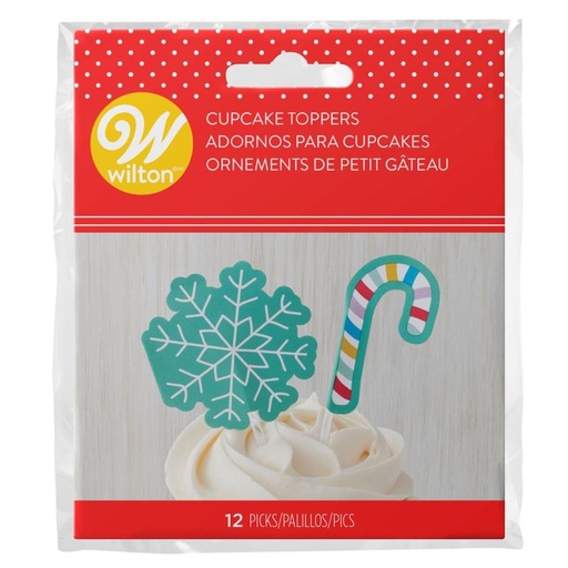 [08053719] WILTON CAKE TOPPER FLOCON DE NEIGE ET SUCRE D'ORGE +-11 CM 12 PCES