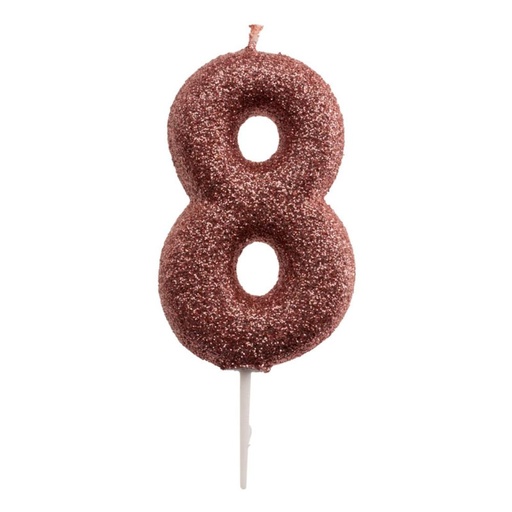 [08041518] BOUGIE CHIFFRE ROSE OR N°8 7CM