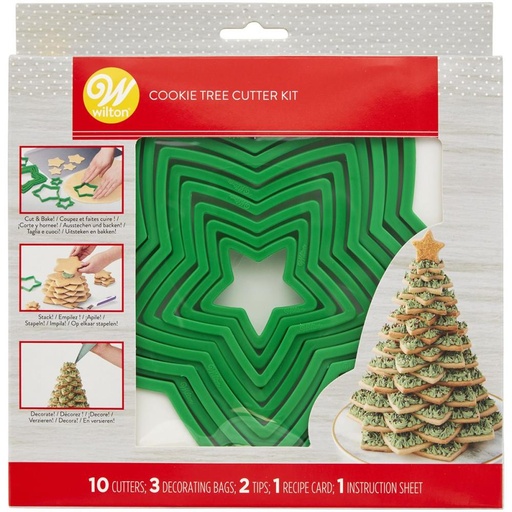 [08053612] WILTON SET 10 EMPORTES-PCES ETOILES POUR FORMER UN SAPIN + POCHE ET DOUILLE