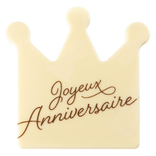 [08054325] 2067251 PLAQUETTE COURONNE JOYEUX ANNIVERSAIRE CHOCOLAT BLANC 11X12CM 10 PCES***S/CD***